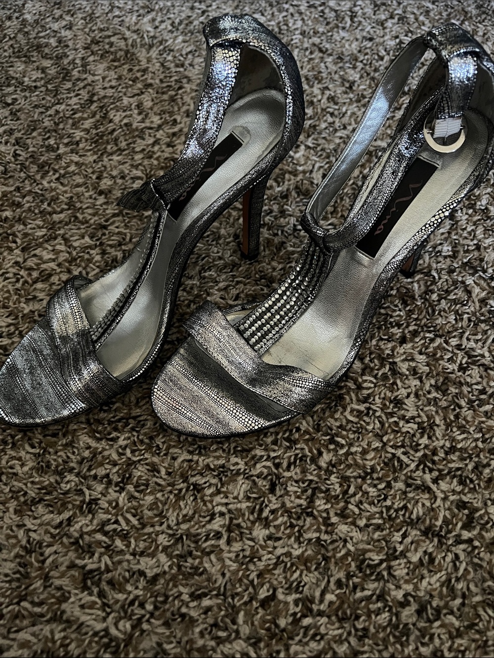 Nina Metallic Silver Strappy High Heel Sandals